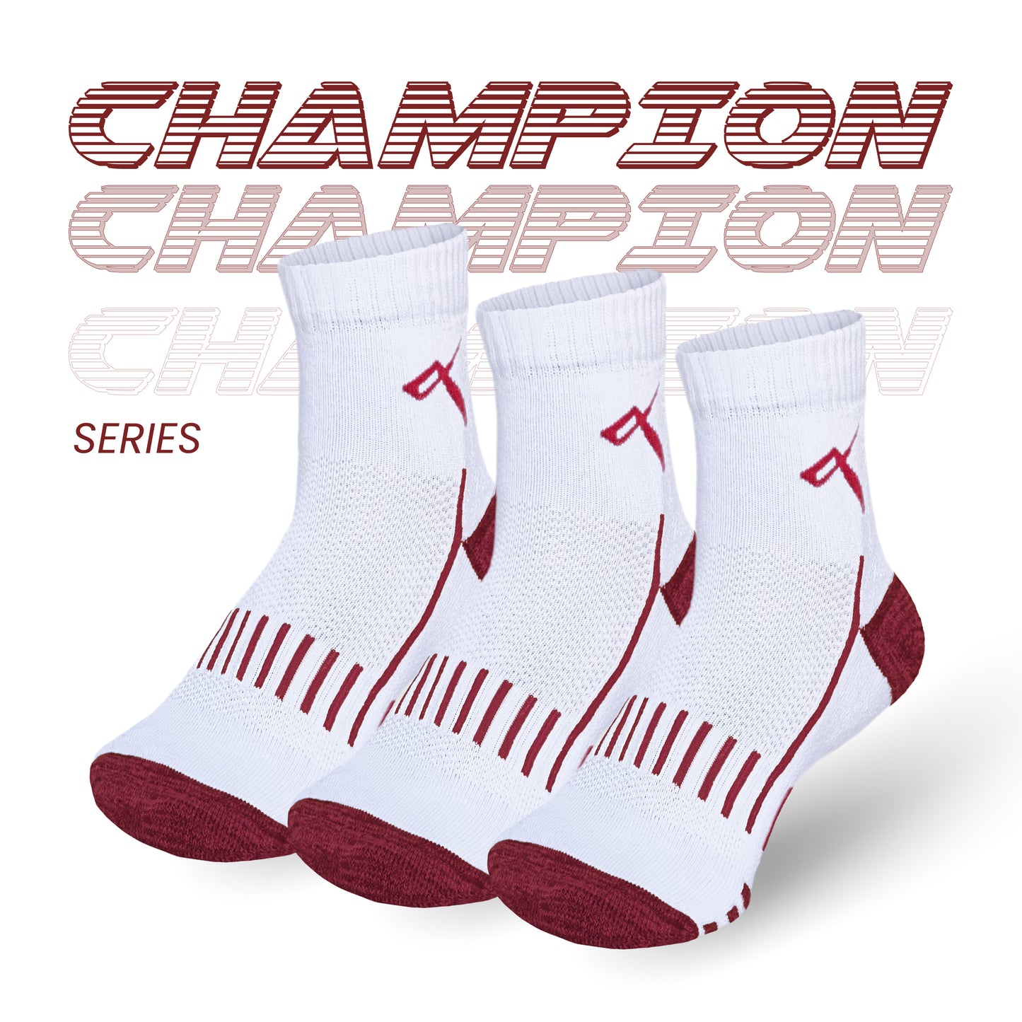 Pack of 3 - White Red Mesh | Champion Series Performance Badminton Socks Ankle Length Image 2