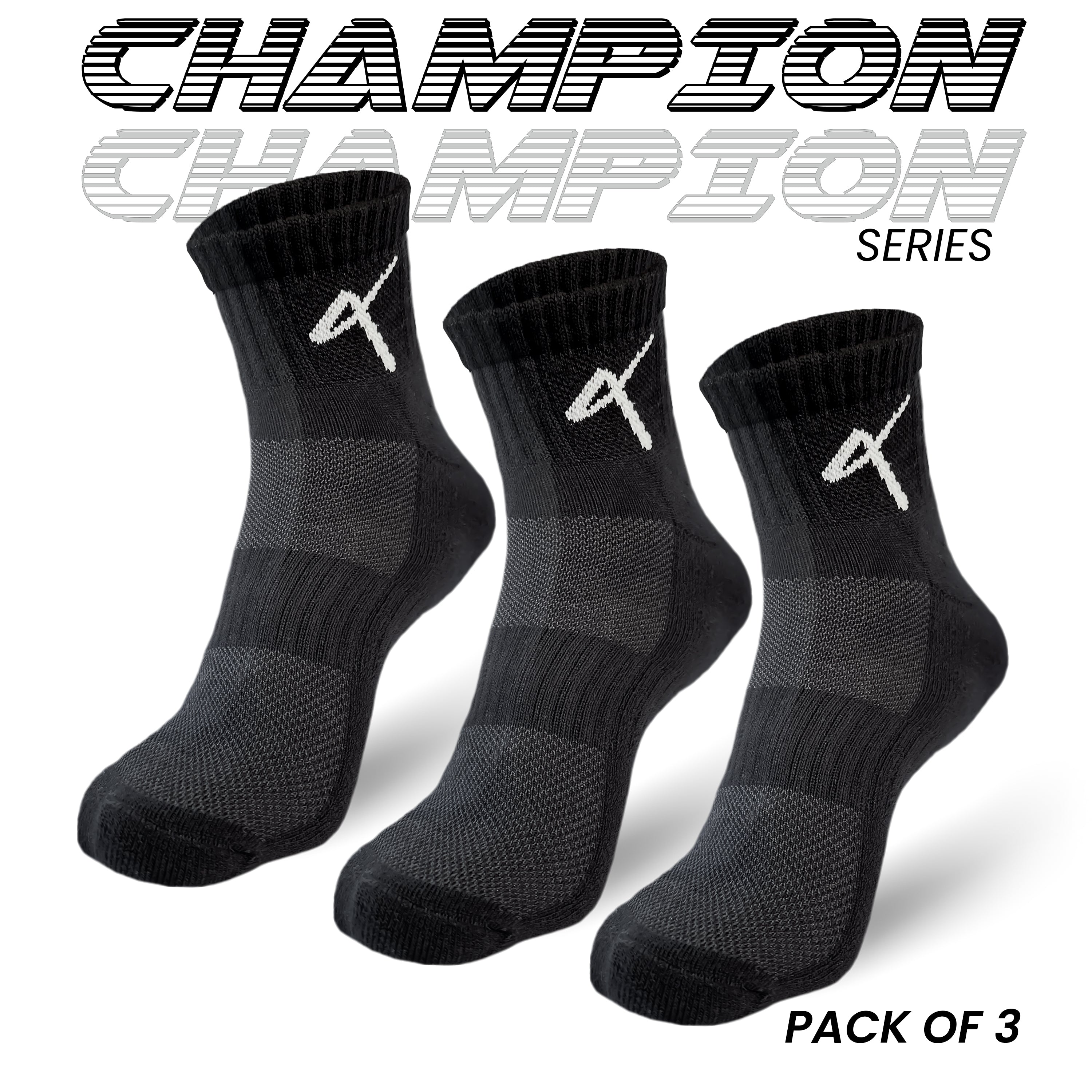 pack for 3 champion Series image of the Triumphant Sports Specialised Activewear Socks Champion Series Ankle Length Black image 1