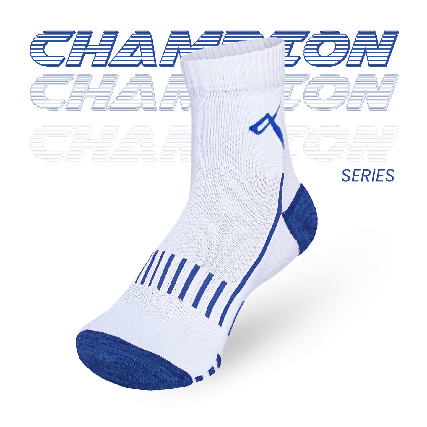 Champion Series Performance Badminton Socks Ankle Length White-Blue Mesh Image 2
