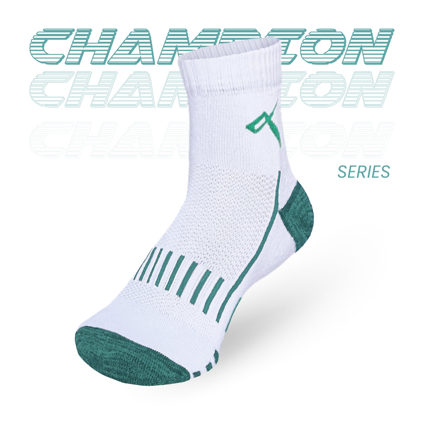 Champion Series Performance Badminton Socks Ankle Length White-Green Mesh image 3