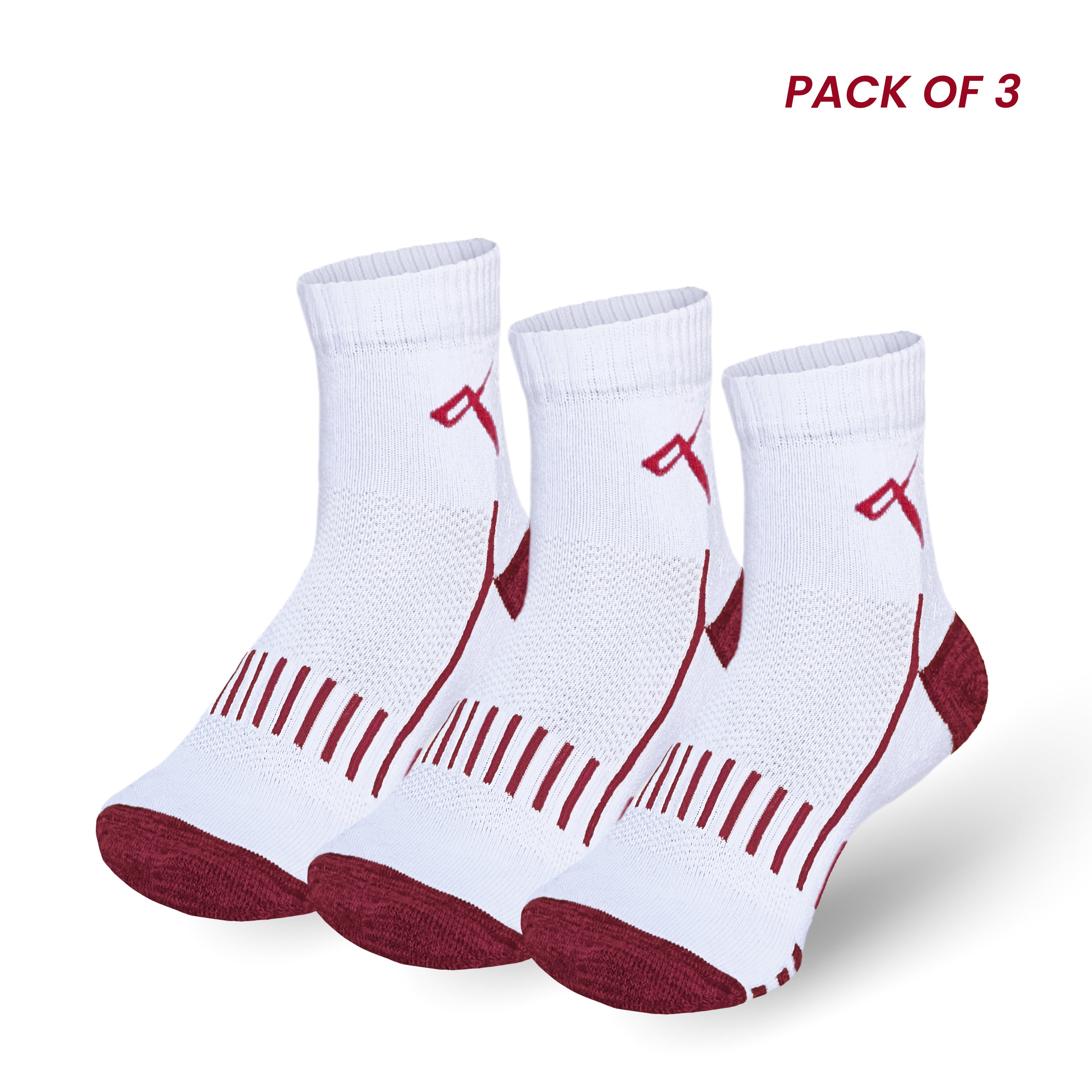 Pack of 3 - White Red Mesh | Champion Series Performance Badminton Socks Ankle Length Image 1