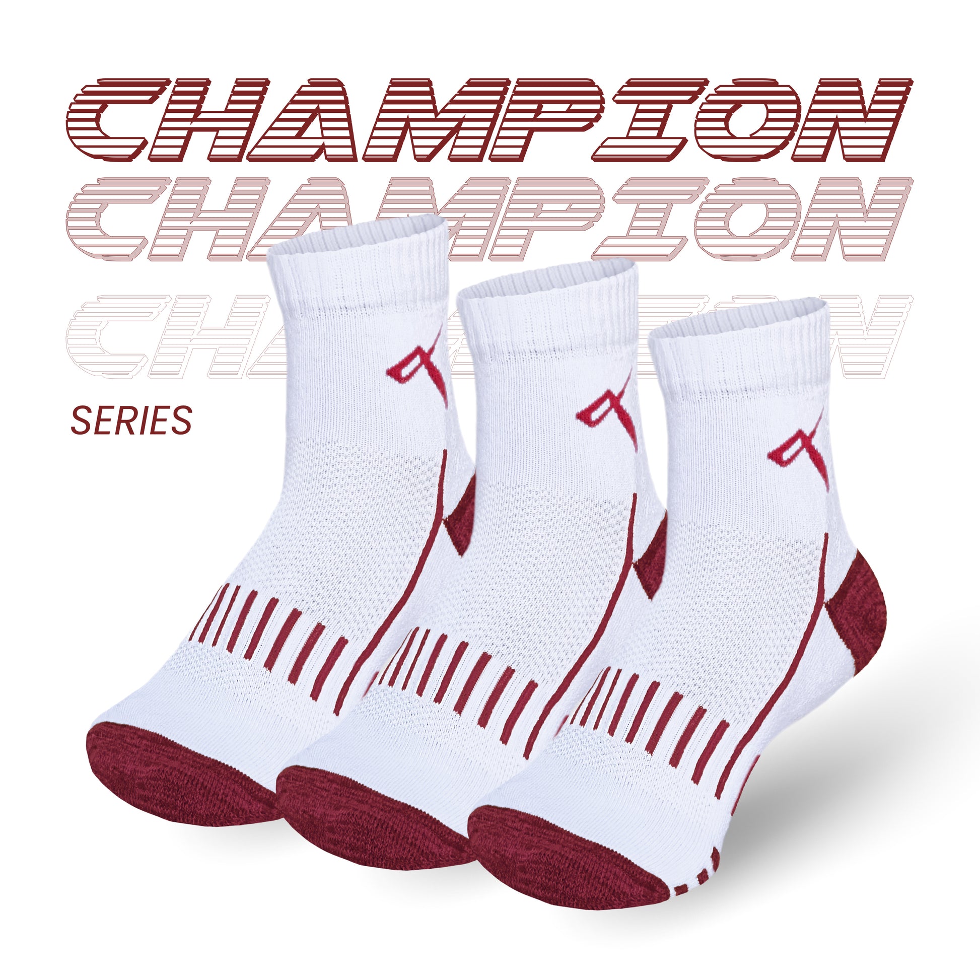 Pack of 3 - White Red Mesh | Champion Series Performance Badminton Socks Ankle Length Image 2