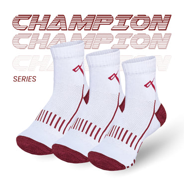 Pack of 3 - White Red Mesh | Champion Series Performance Badminton Socks Ankle Length Image 2