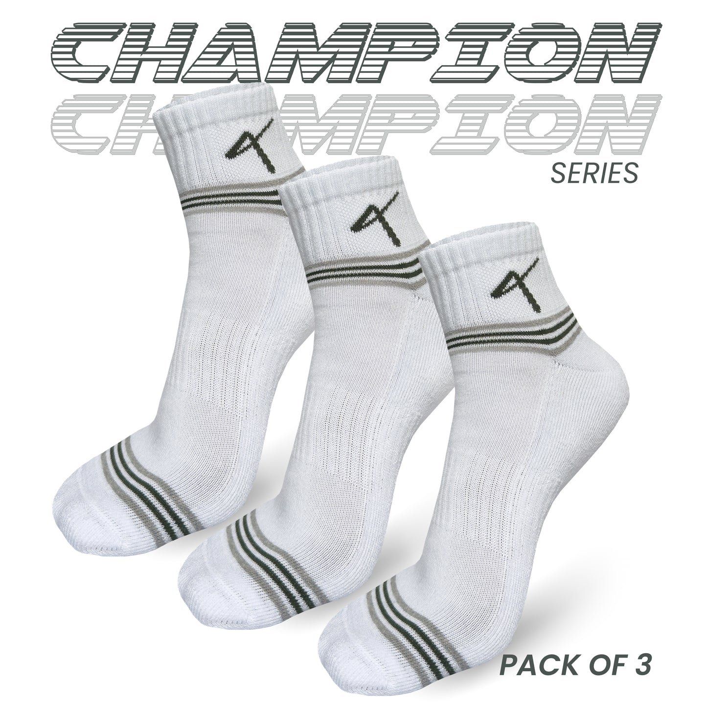 Pack of 3 series name of the Triumphant Sports Specialised Activewear Socks Champion Series Ankle Length White Green