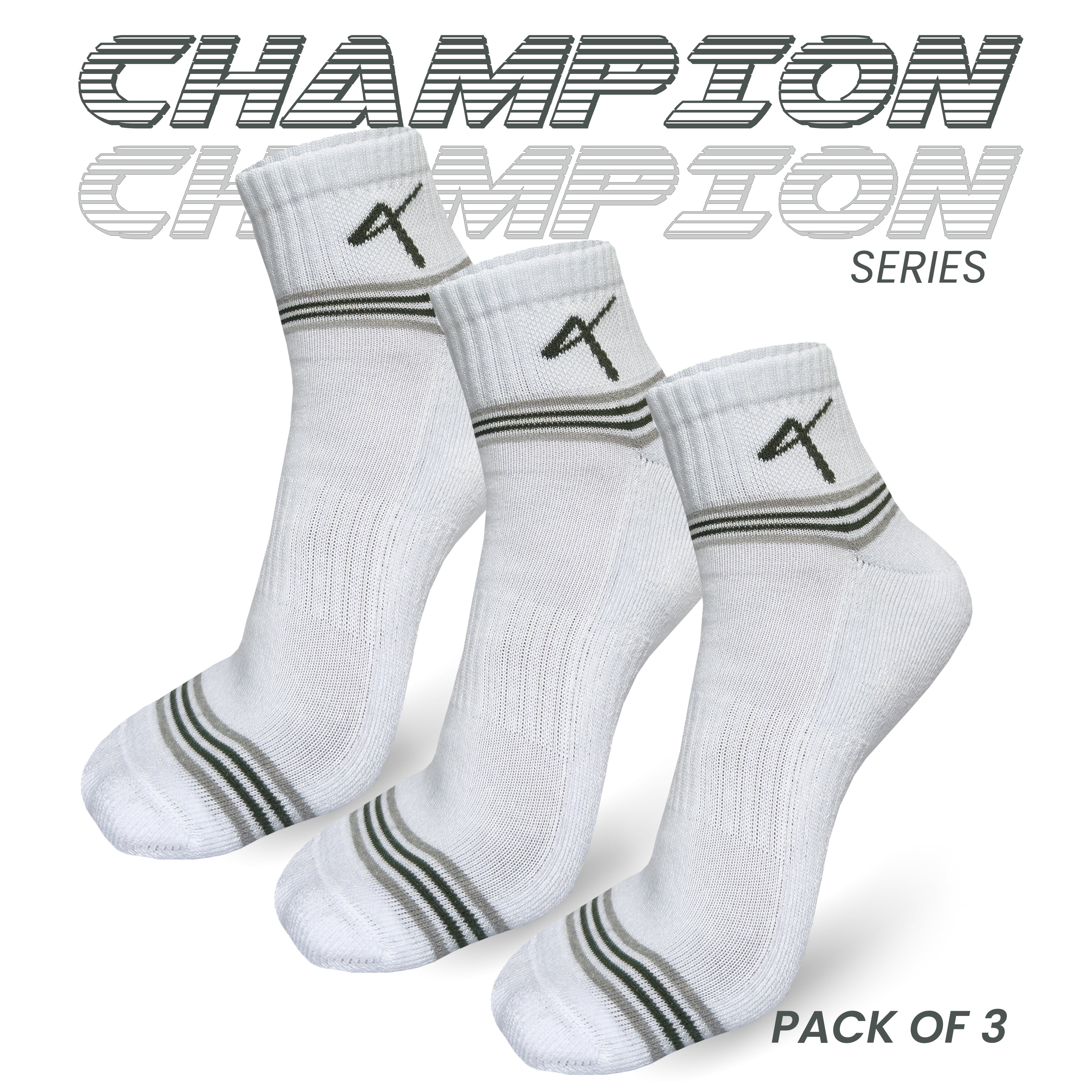 Pack of 3 series name of the Triumphant Sports Specialised Activewear Socks Champion Series Ankle Length White Green