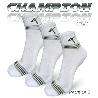 Pack of 3 series name of the Triumphant Sports Specialised Activewear Socks Champion Series Ankle Length White Green