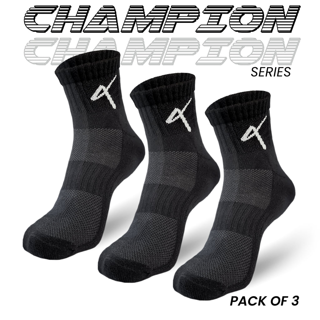 pack for 3 champion Series image of the Triumphant Sports Specialised Activewear Socks Champion Series Ankle Length Black image 1