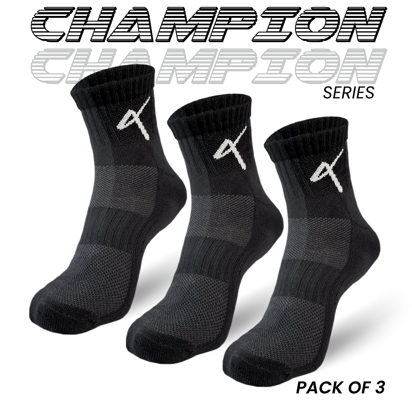pack for 3 champion Series image of the Triumphant Sports Specialised Activewear Socks Champion Series Ankle Length Black image 1