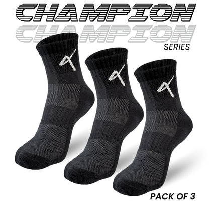 pack for 3 champion Series image of the Triumphant Sports Specialised Activewear Socks Champion Series Ankle Length Black image 1