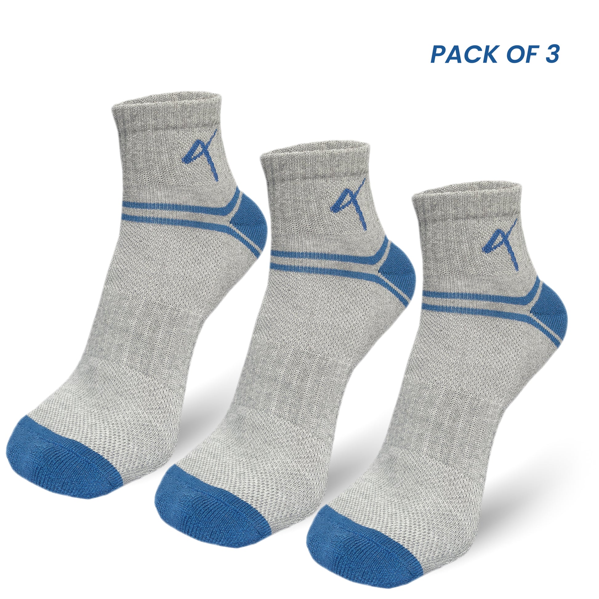 Pack of 3 main image of the Triumphant Sports Specialised Activewear Socks Champion Series Ankle Length Grey Blue