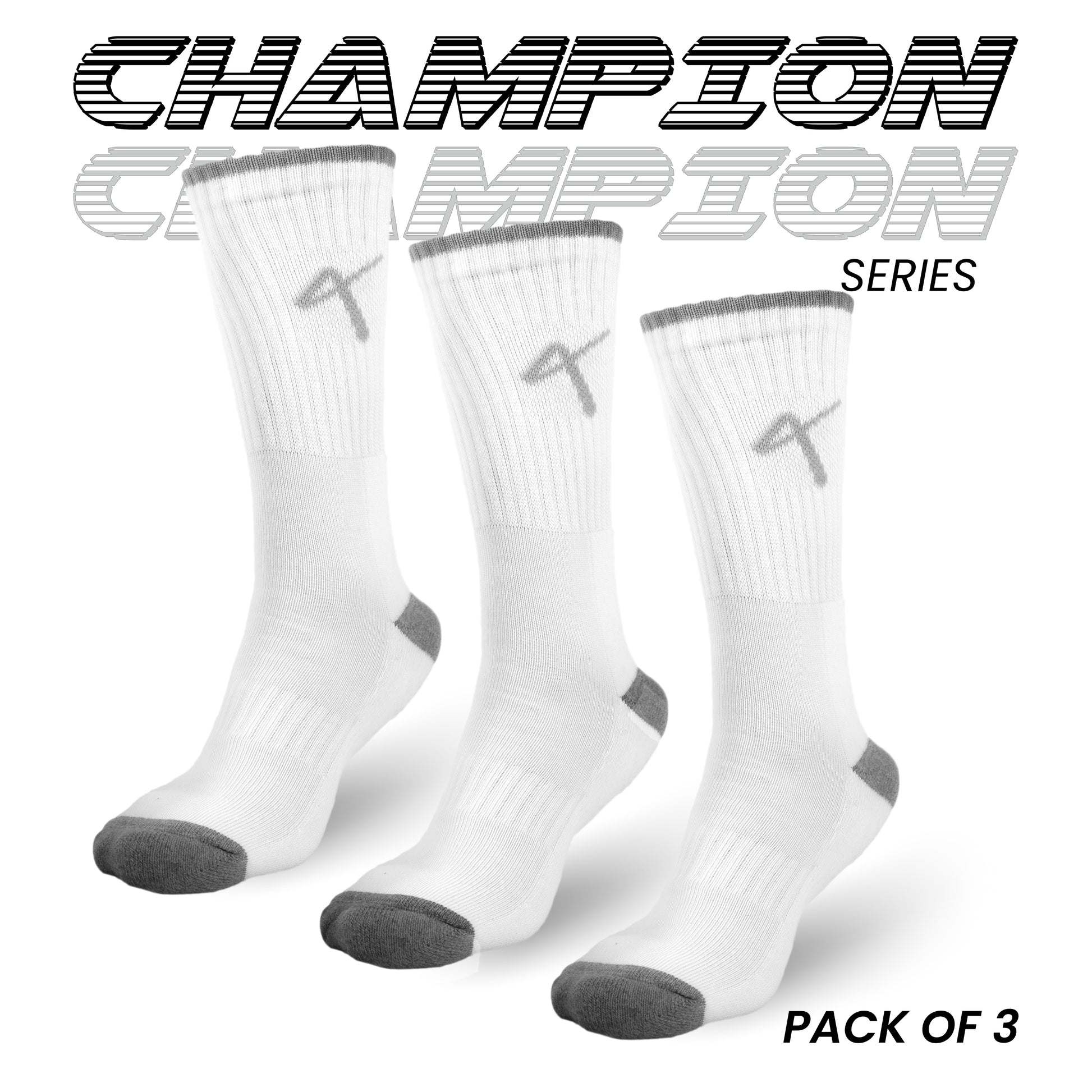 Packf of 3 white grey serirs name of the Triumphant sports Champion Series Performance Cricket Socks Crew Length White Grey