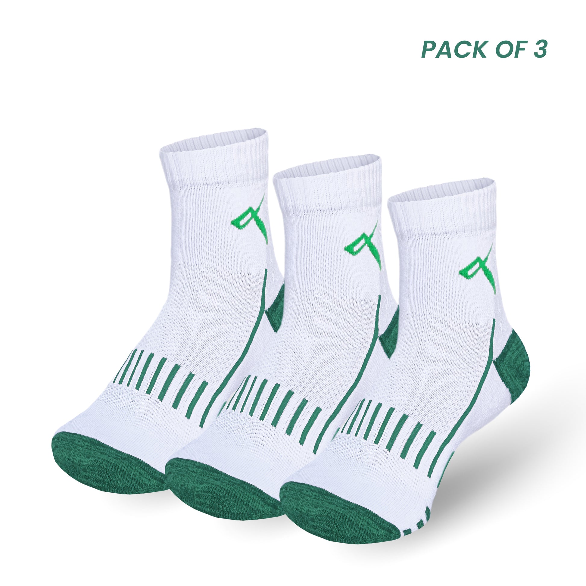 Pack of 3 badminton ankle socks, performance fit for training and matches, white green