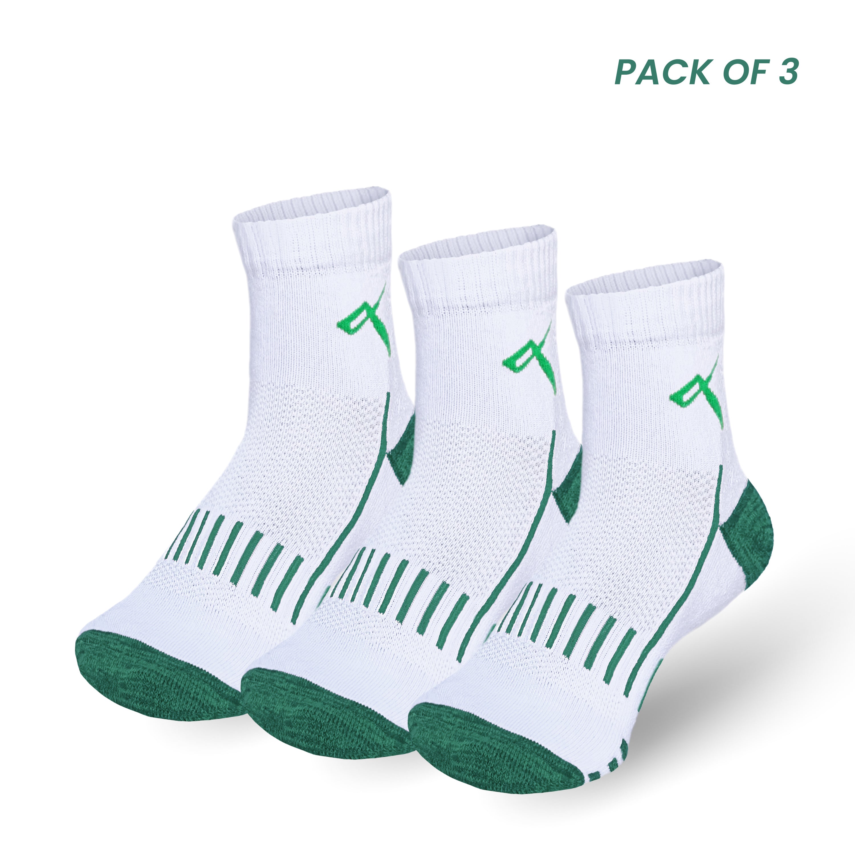 Pack of 3 badminton ankle socks, performance fit for training and matches, white green