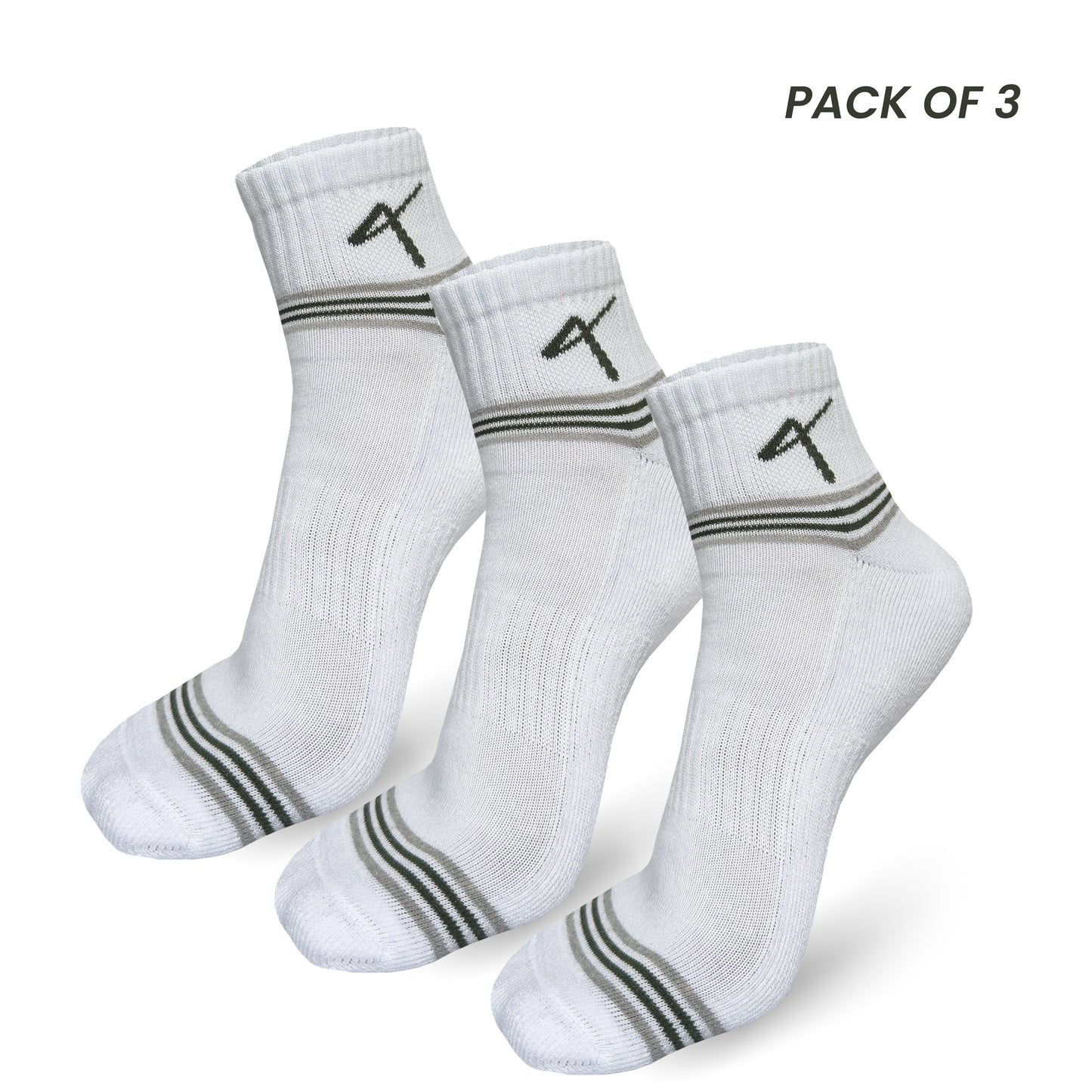 Pack of 3 main image of the Triumphant Sports Specialised Activewear Socks Champion Series Ankle Length White Green