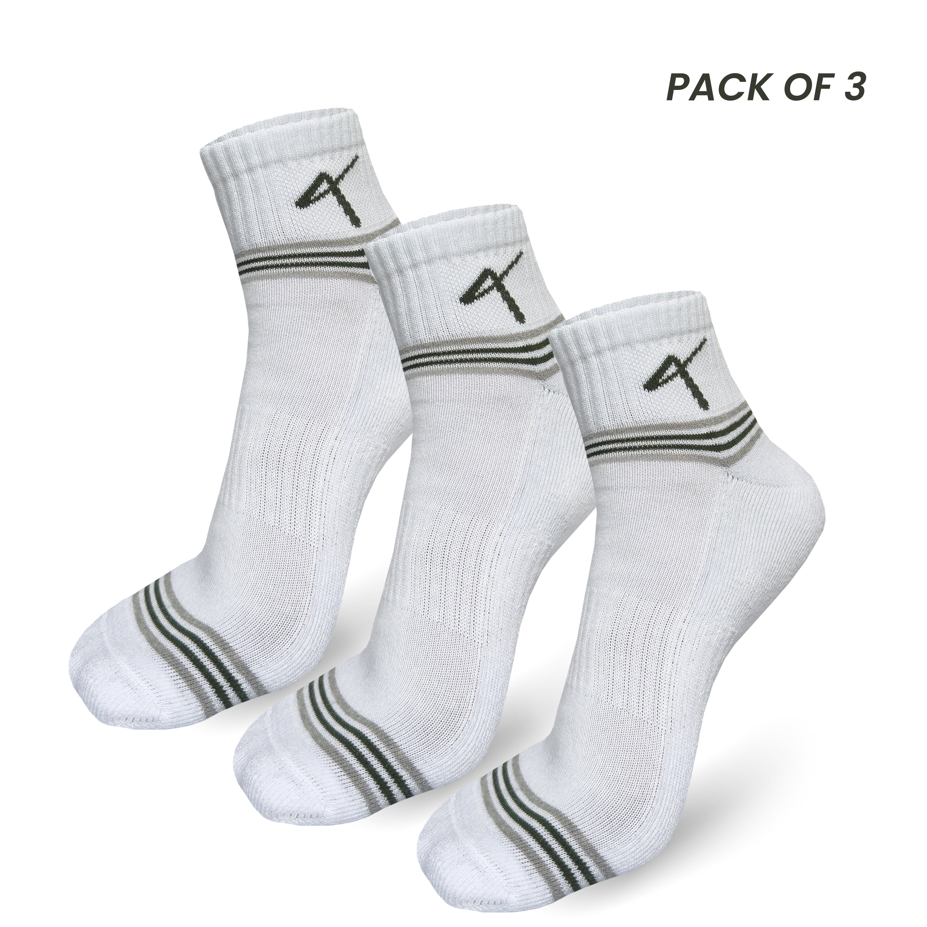 Pack of 3 main image of the Triumphant Sports Specialised Activewear Socks Champion Series Ankle Length White Green