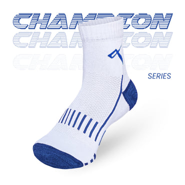 Champion Series Performance Badminton Socks Ankle Length White-Blue Mesh Image 2
