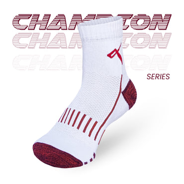 Champion Series Performance Badminton Socks Ankle Length White-Red Mesh image 2