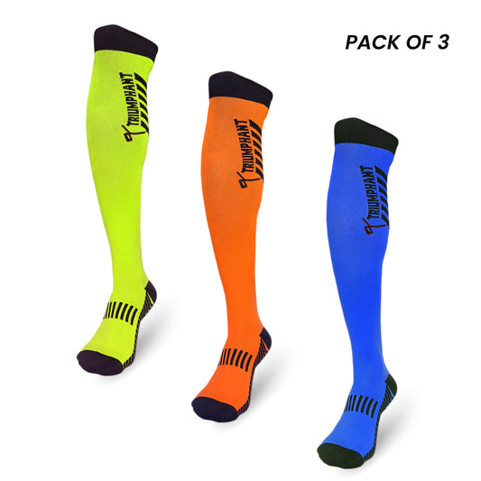 Pack of 3 - Multicoloured | Champion Series Performance Hockey Socks Knee High Length