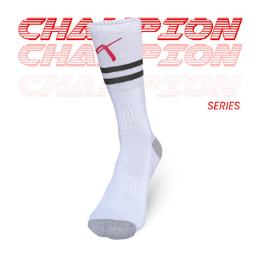 Triumphant Champion Series Performance Tennis White Socks Crew Length Black Stripes Image 3