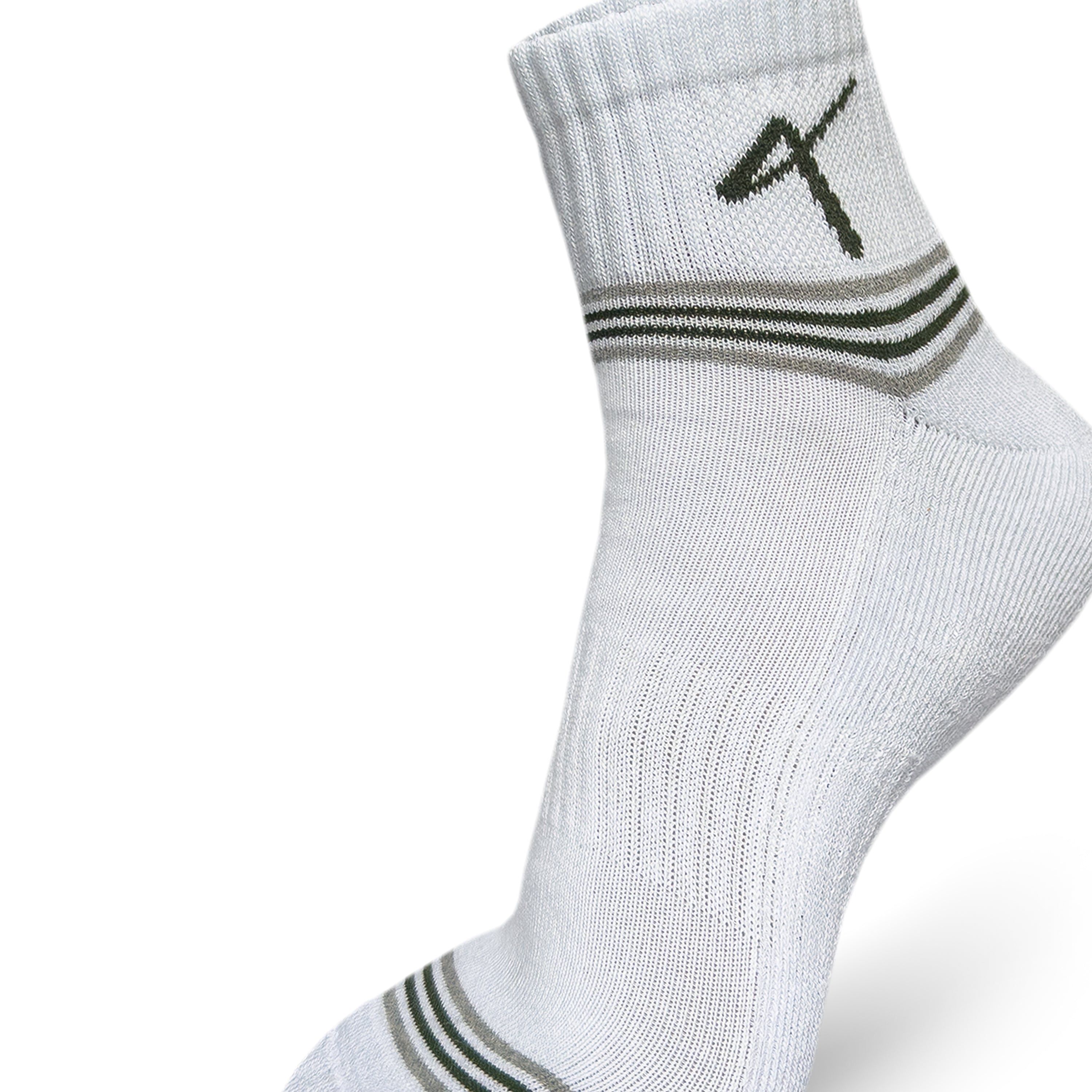 Foot view of the Triumphant Sports Specialised Activewear Socks Champion Series Ankle Length White Green