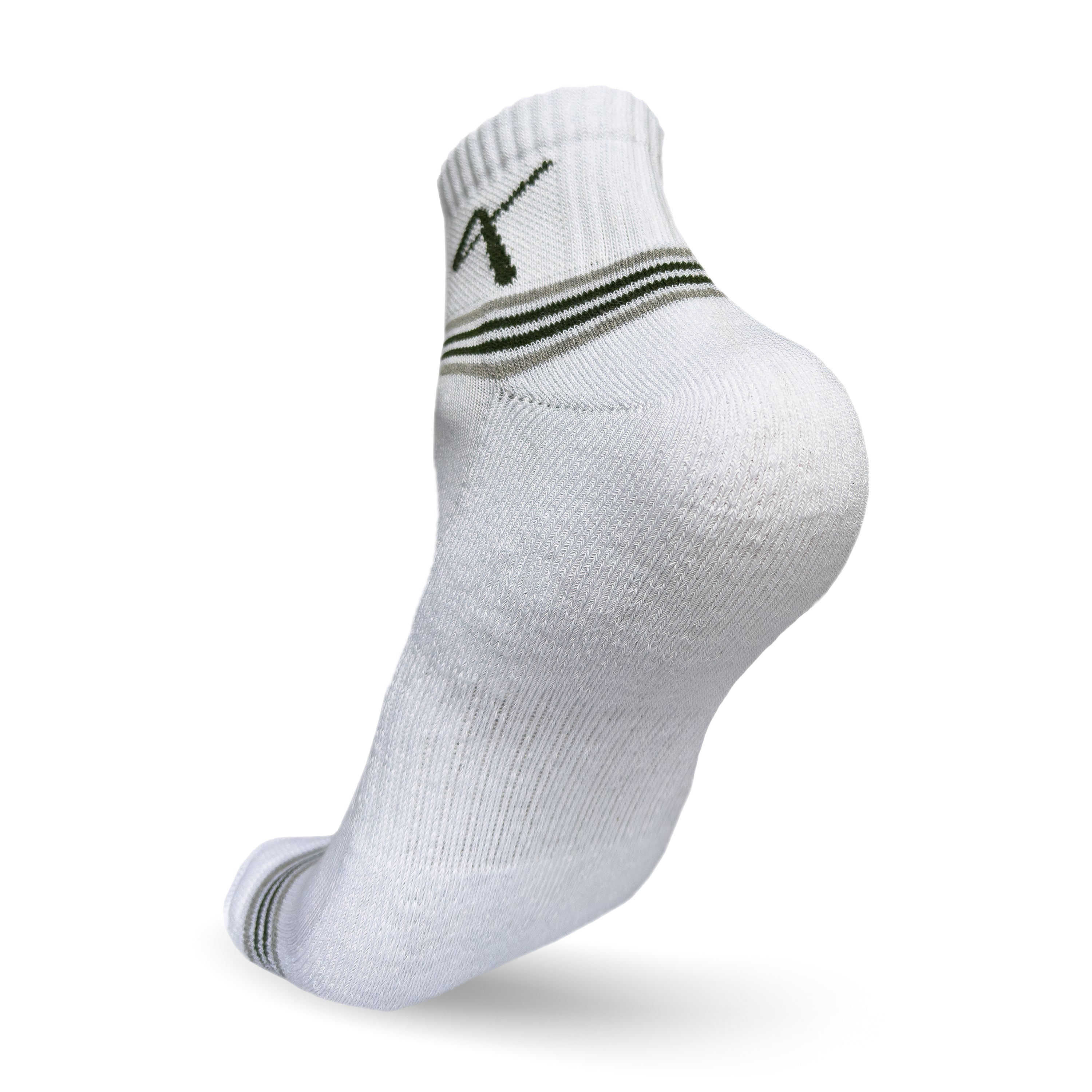 Heel view of the Triumphant Sports Specialised Activewear Socks Champion Series Ankle Length White Green