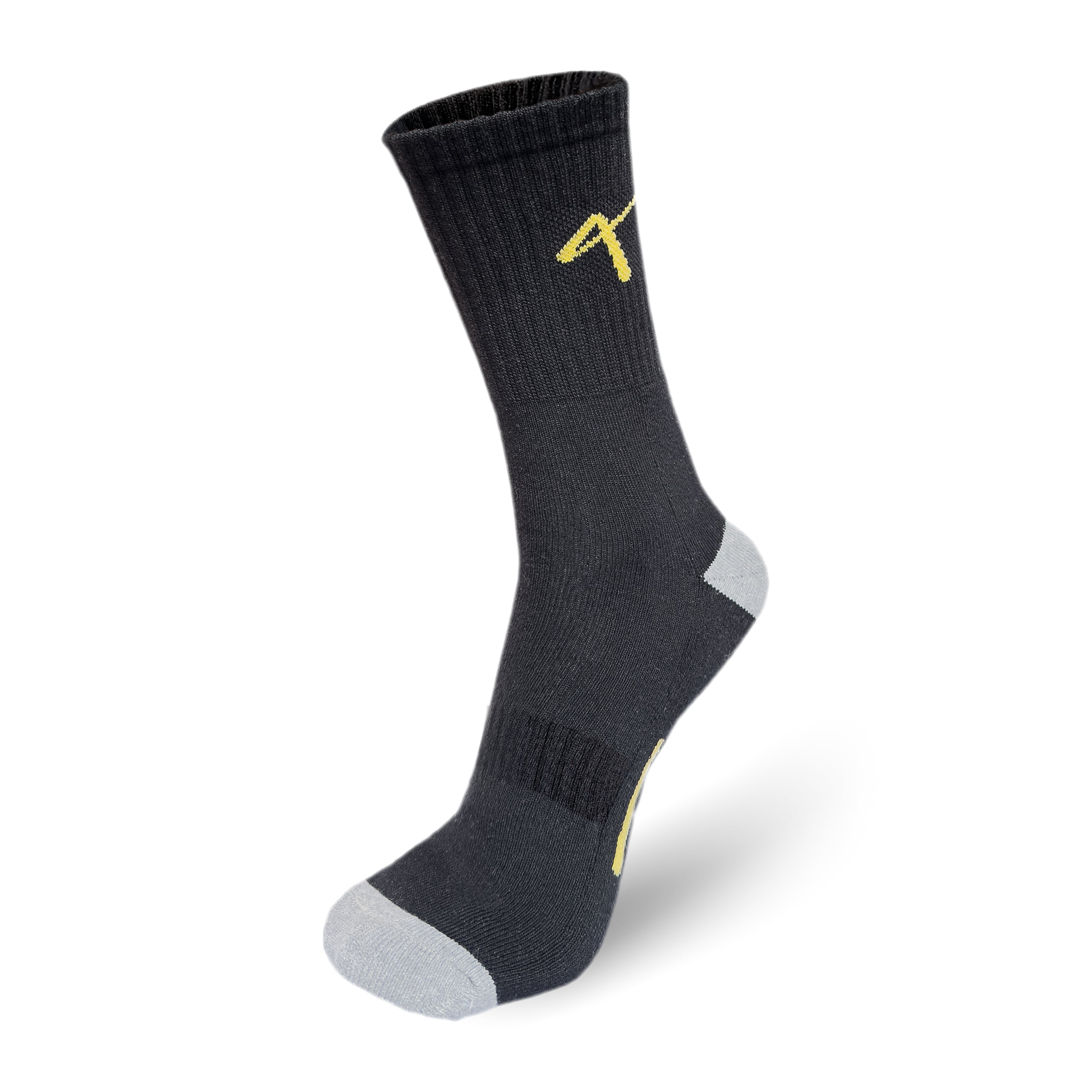 Front View of the Triumphant sports Champion Series Performance Cricket Socks Crew Length Black Yellow