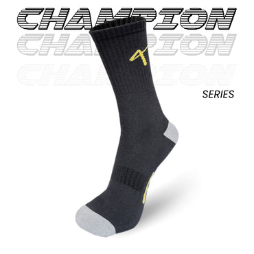 Series NAme of the Triumphant sports Champion Series Performance Cricket Socks Crew Length Black Yellow
