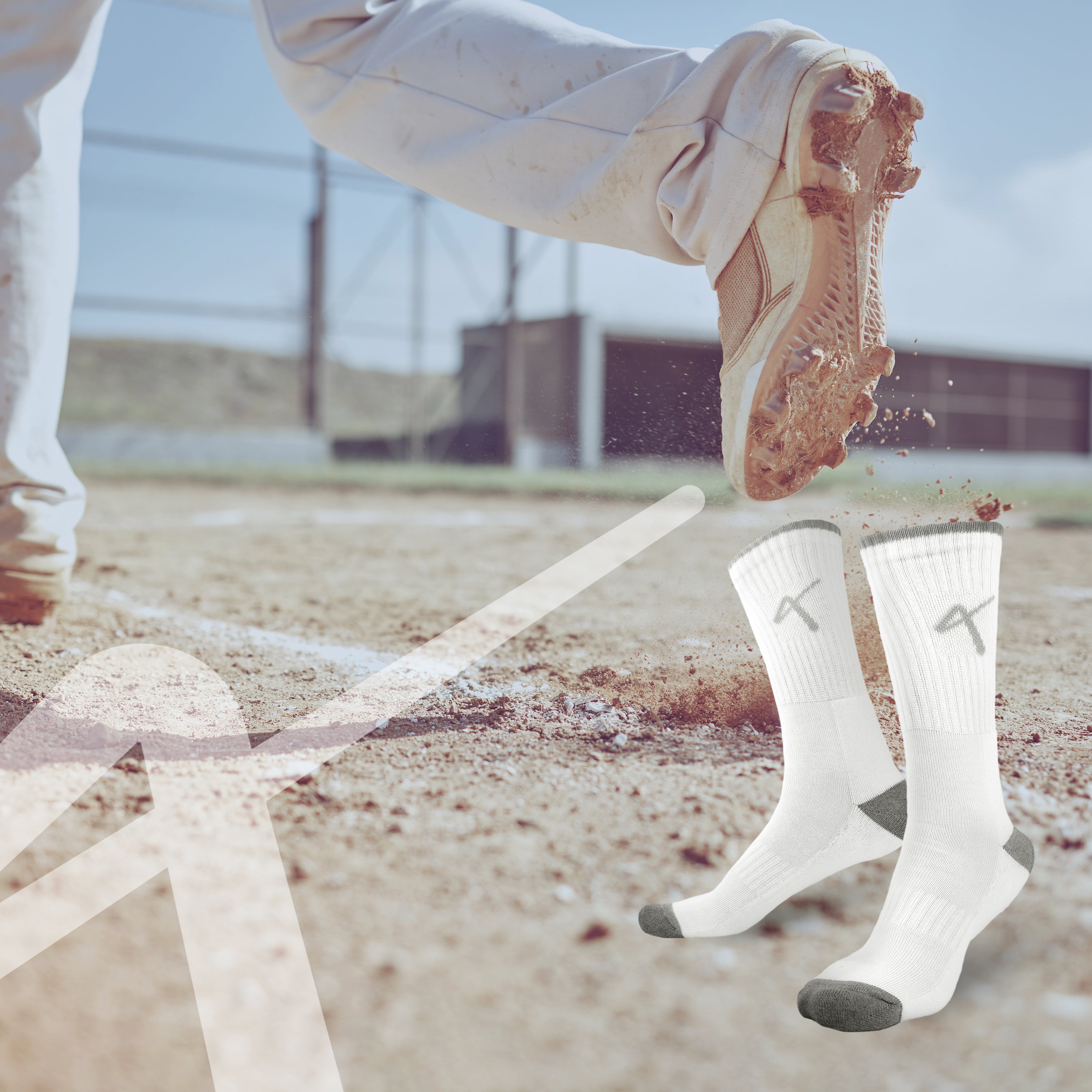 Lifestyle photo of the Triumphant sports Champion Series Performance Cricket Socks Crew Length White Grey