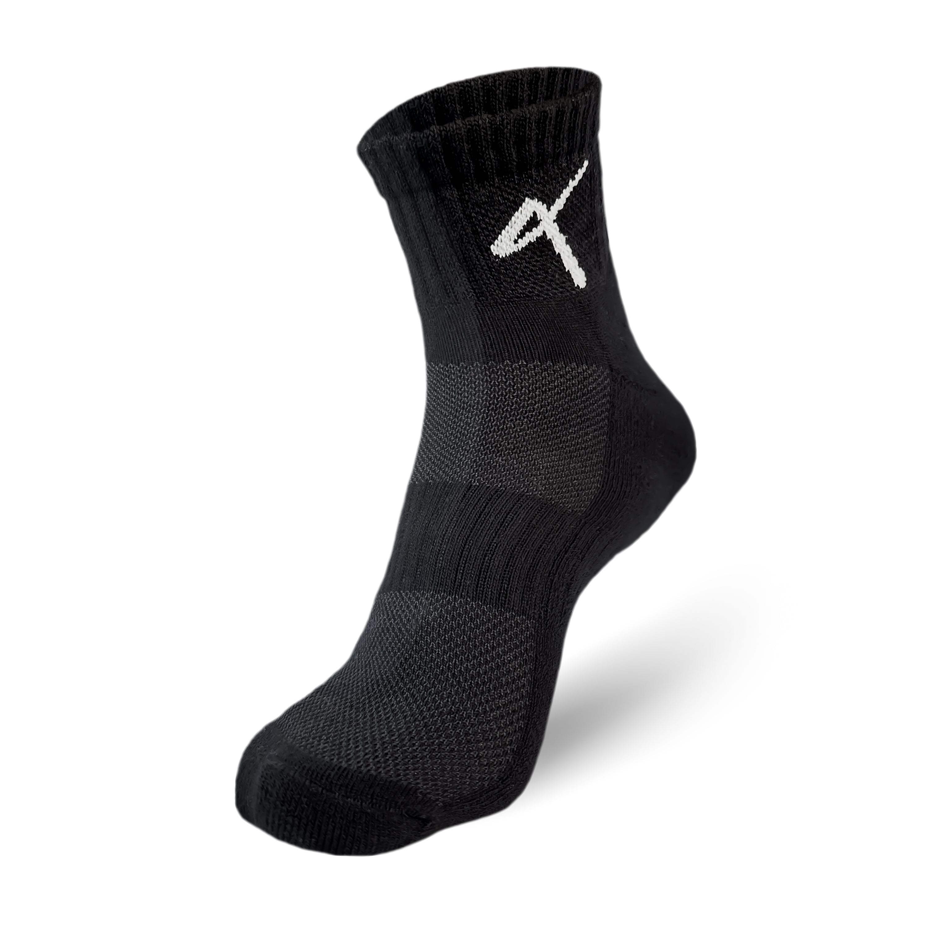 Front view of the Triumphant Sports Specialised Activewear Socks Champion Series Ankle Length Black