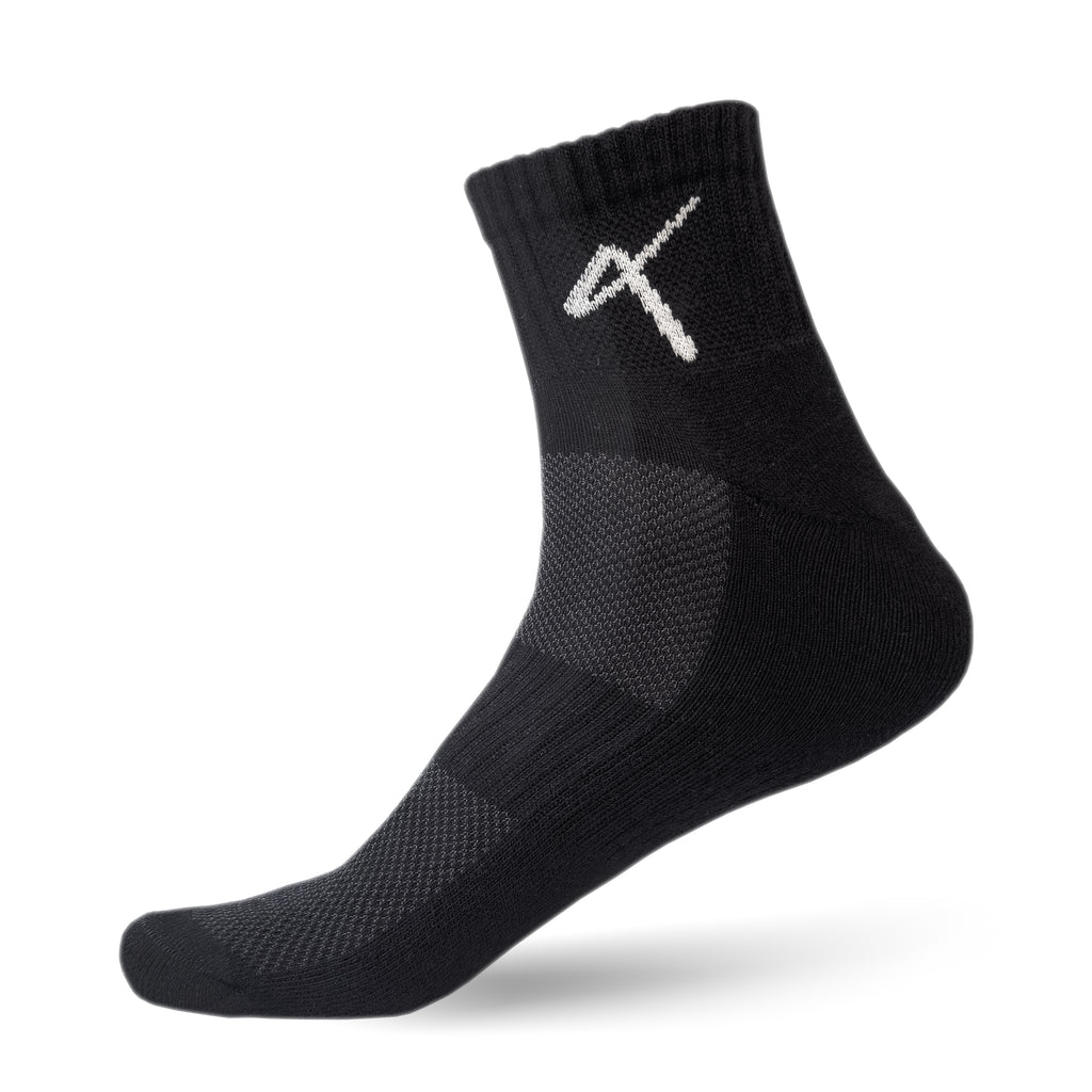 Side view of the Triumphant Sports Specialised Activewear Socks Champion Series Ankle Length Black