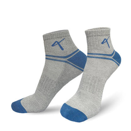 Full view of the Triumphant Sports Specialised Activewear Socks Champion Series Ankle Length Grey Blue