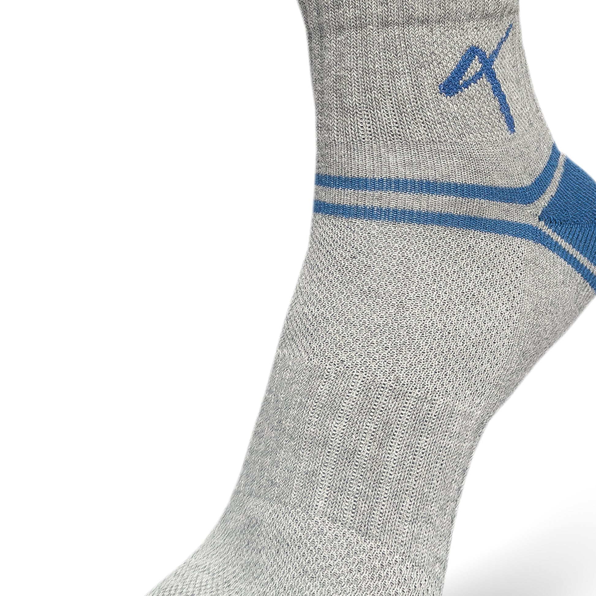 Foot view of the Triumphant Sports Specialised Activewear Socks Champion Series Ankle Length Grey Blue