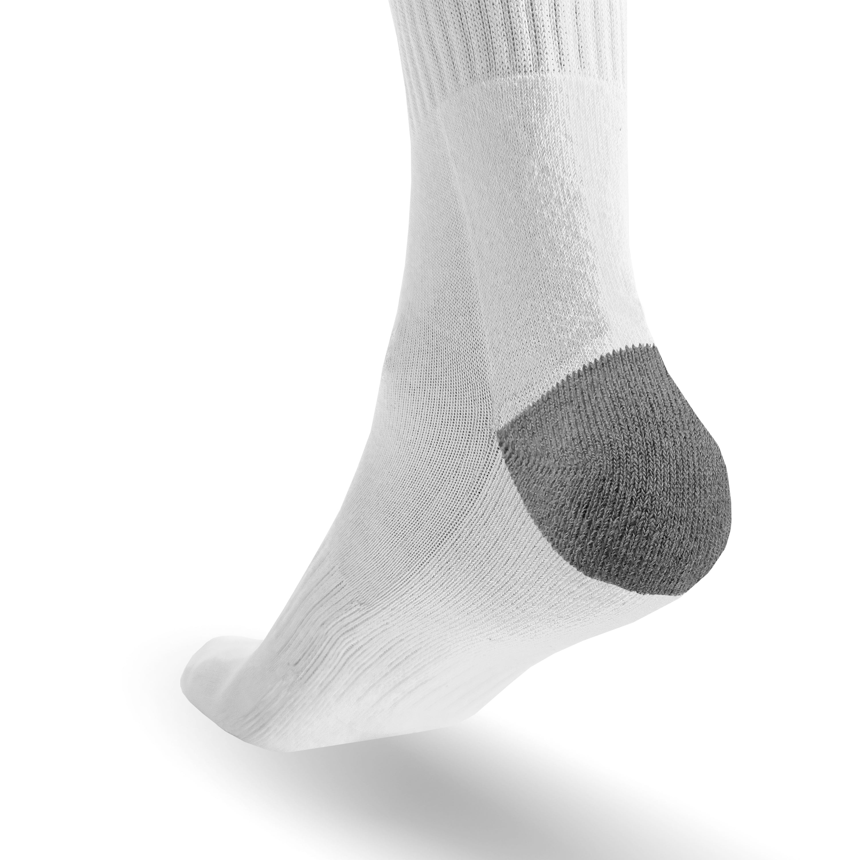 Heel View of the Triumphant sports Champion Series Performance Cricket Socks Crew Length White Grey