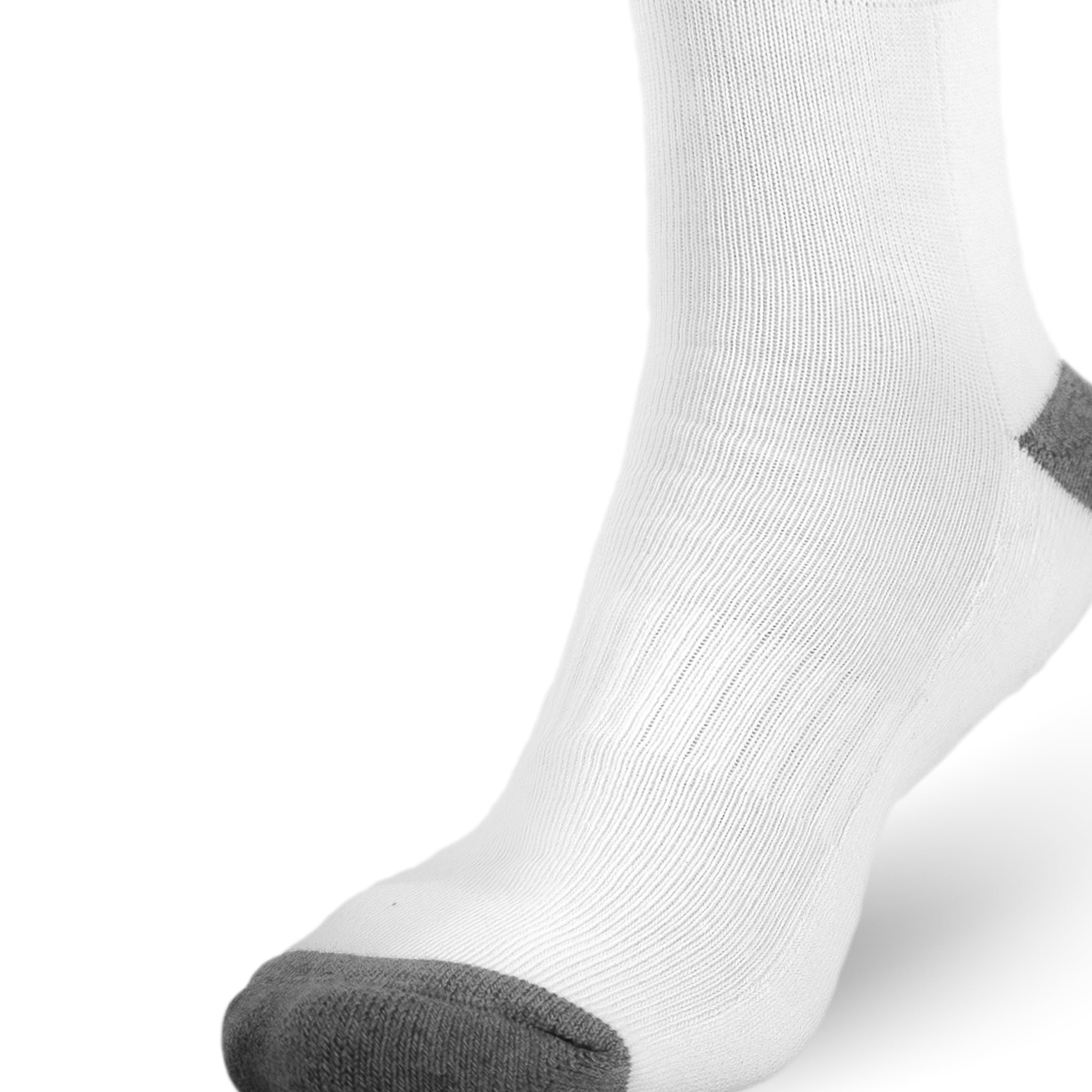 Foot View of the Triumphant sports Champion Series Performance Cricket Socks Crew Length White Grey