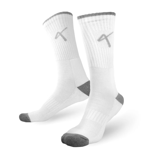 Full View of the Triumphant sports Champion Series Performance Cricket Socks Crew Length White Grey