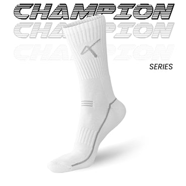 Series name of the Triumphant sports Champion Series Performance Cricket Socks Crew Length White