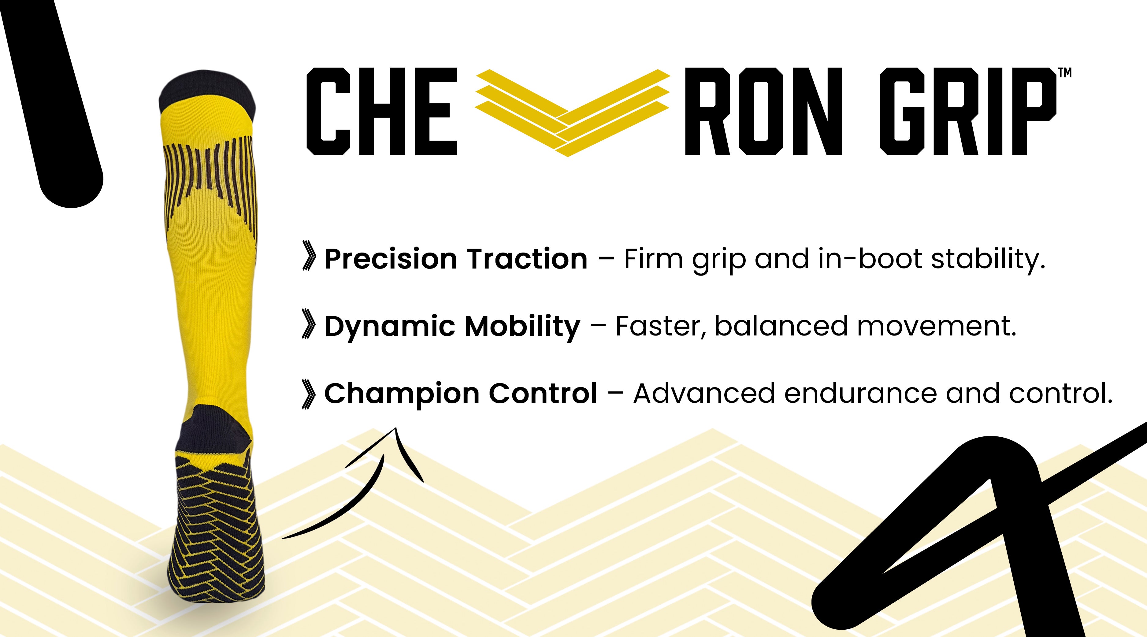 Athletic performance socks with Chevron Grip sole for strong grip, stability, and control in football and hockey