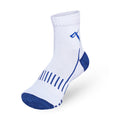 Pack of white-blue mesh badminton ankle socks for high-performance play.