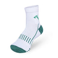 Pack view of white-green mesh badminton ankle socks for training and matches.