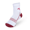 Pack of white-red mesh badminton ankle socks designed for players and training.