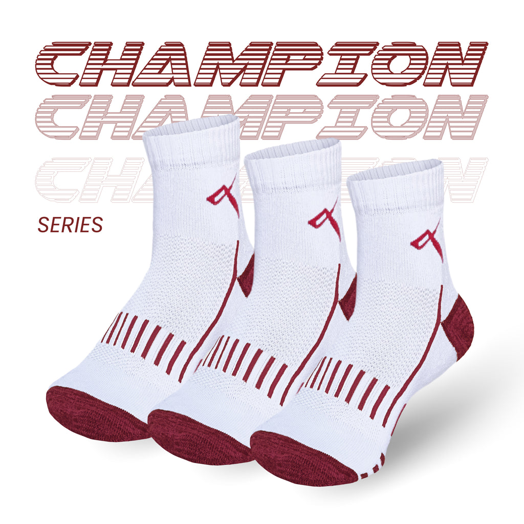 Alternative angle of pack of three badminton ankle socks in mesh design