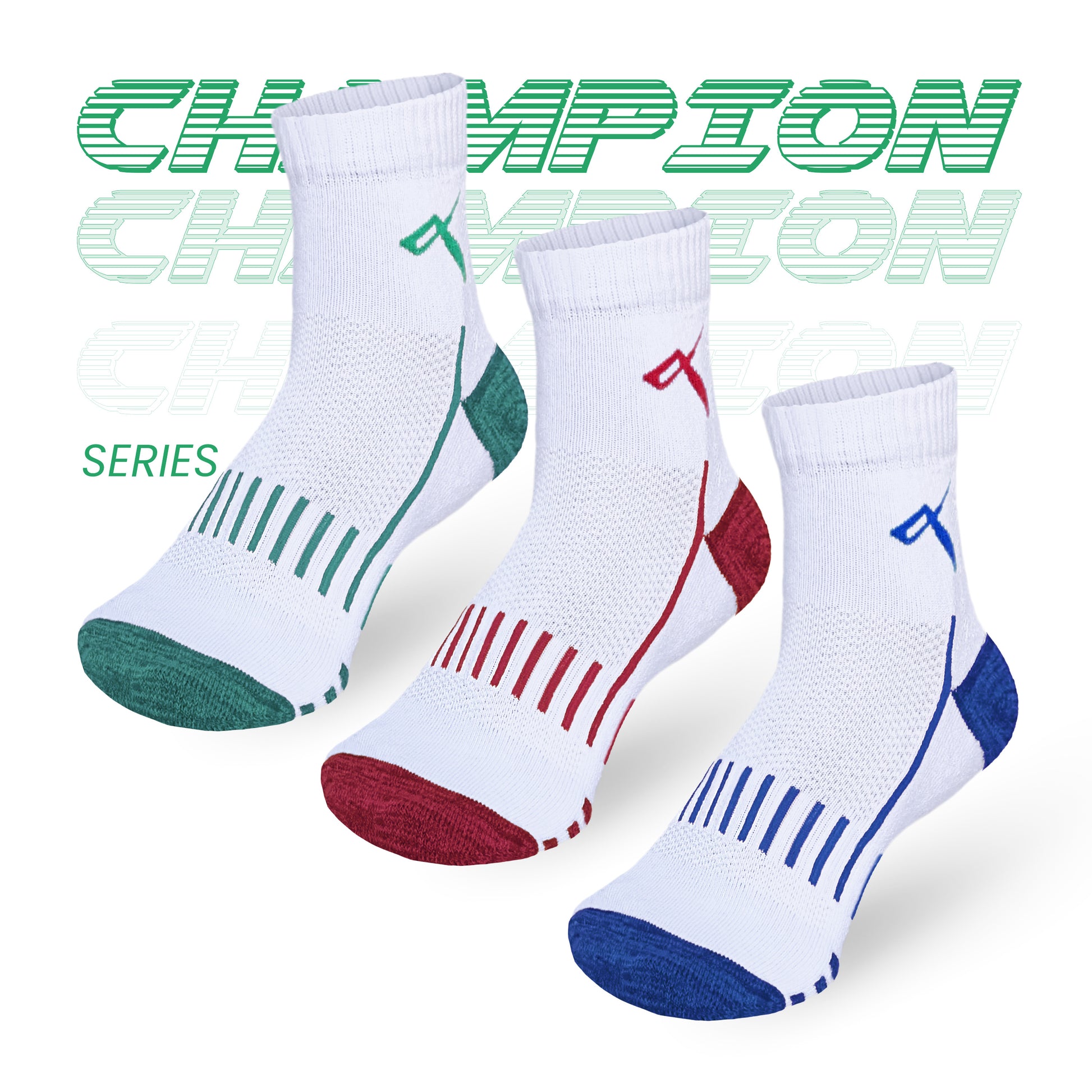 Champion Series performance badminton socks pack of 3, multicolour ankle length sports socks online India.