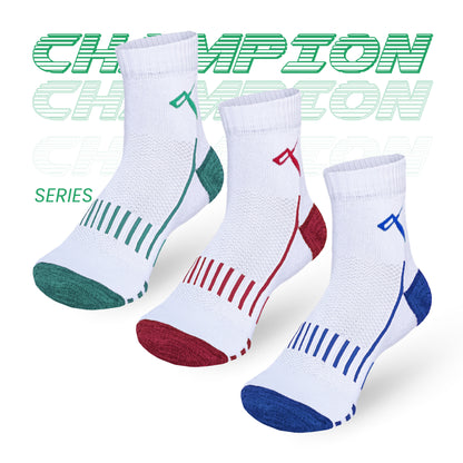 Champion Series performance badminton socks pack of 3, multicolour ankle length sports socks online India.