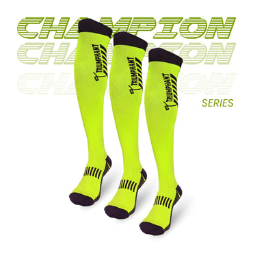 Champion Series performance neon green hockey socks pack of 3, knee-high durable sports socks online India.