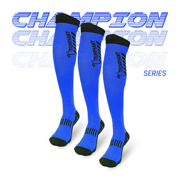 Champion Series navy blue hockey socks pack of 3, knee-high durable sports socks online India.
