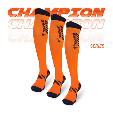 Champion Series performance orange hockey socks pack of 3, knee-high durable sports socks online India.