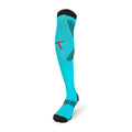 Sky blue knee-high football socks, performance fit for athletes during matches