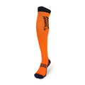 Orange knee-high hockey socks, performance fit designed for competitive athletes