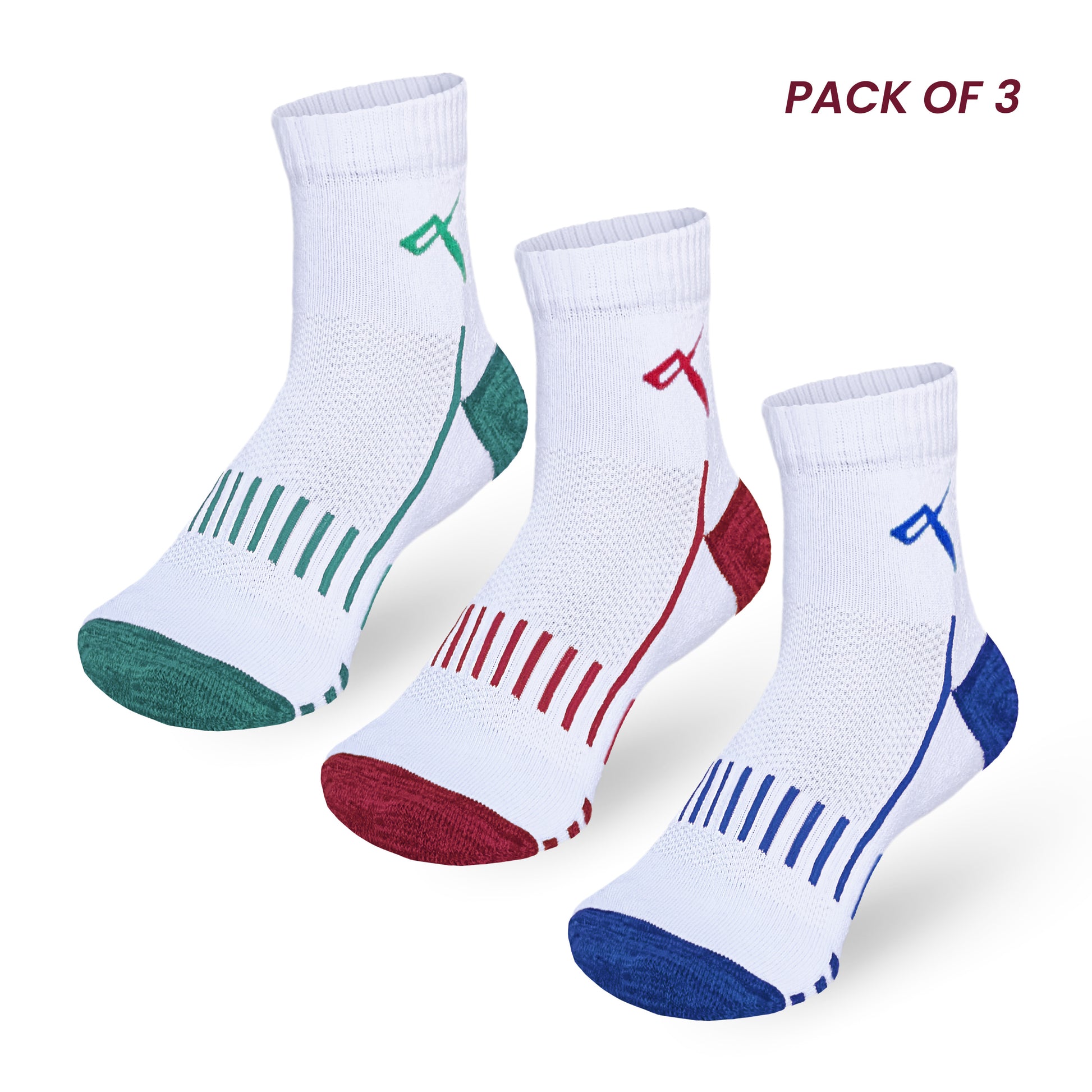 Pack of 3 multicolour ankle-length badminton socks for men and women athletes tennis