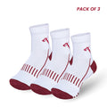 Pack of three white-red mesh badminton ankle socks for athletes